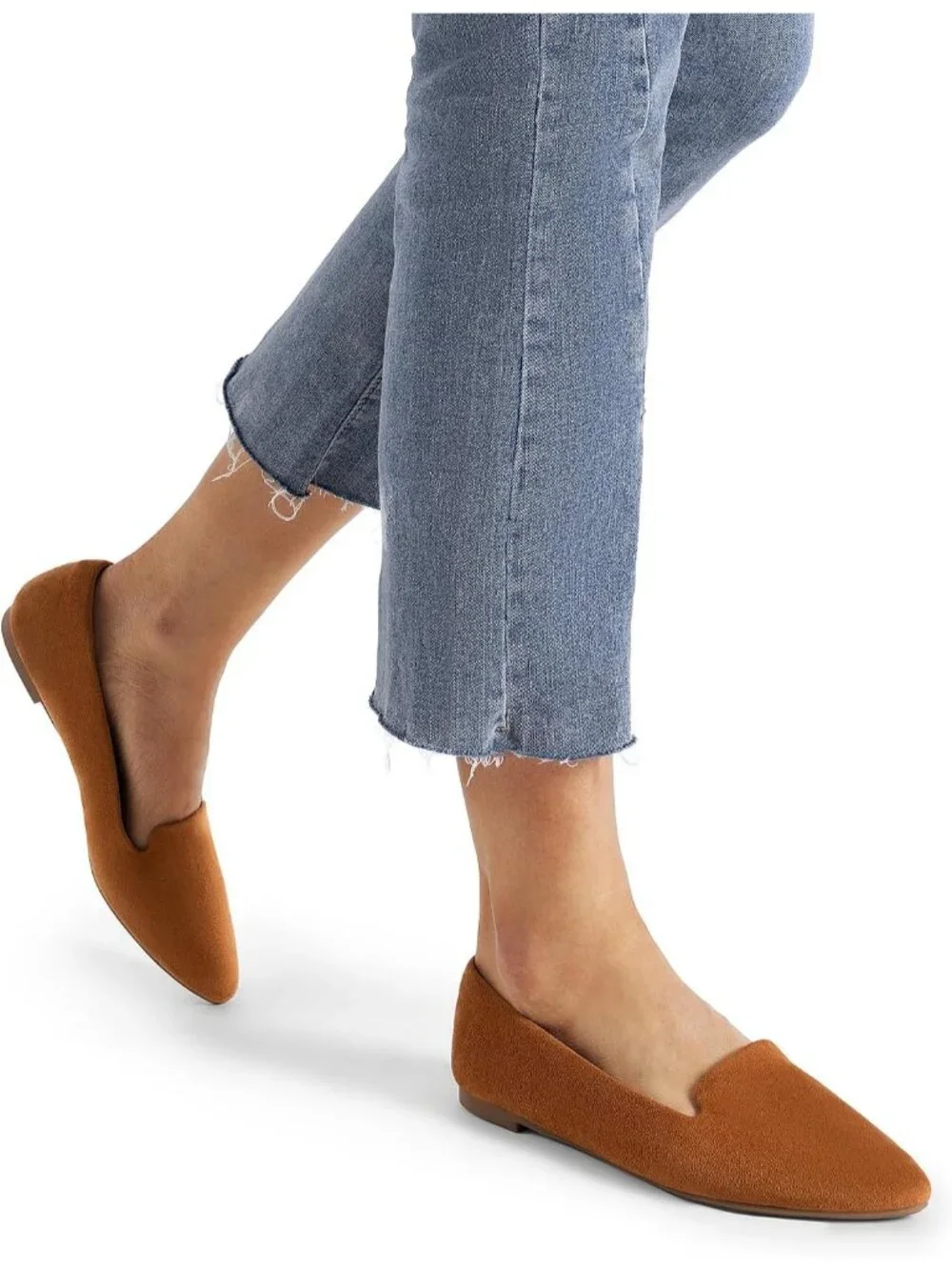 Women's Brown Faux Suede Chic pointed toe elegant casual loafer Dress Flat Shoes